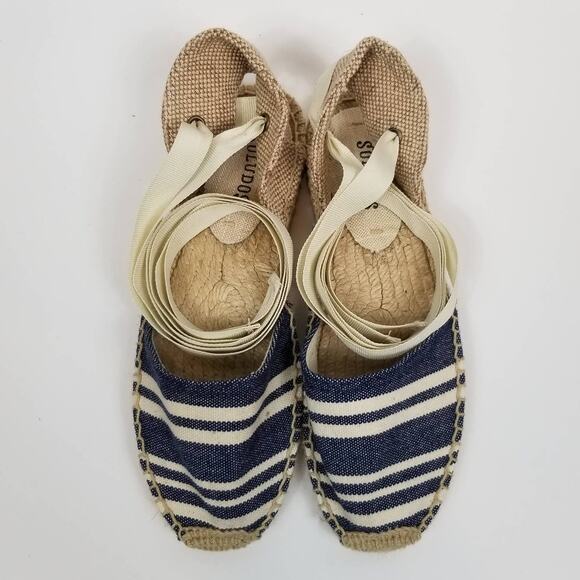 Soludos Women's Lauren Blue White Canvas Ankle Tie Espadrilles Size 5 - Picture 5 of 10